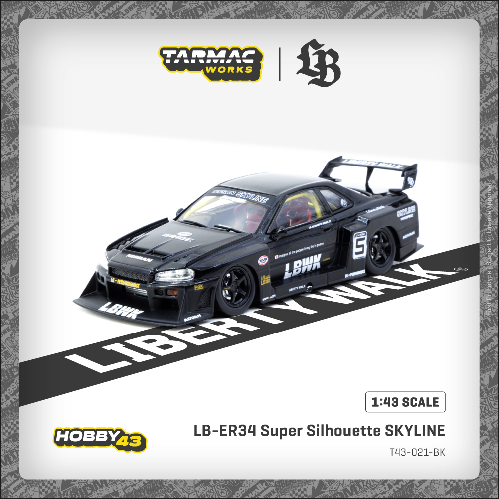 セット1/43 Super Silhouette SKYLINE ER 34 Tarmac Works 1:43 LB-ER34 Super Silhouette SKYLINE #5 in Red and