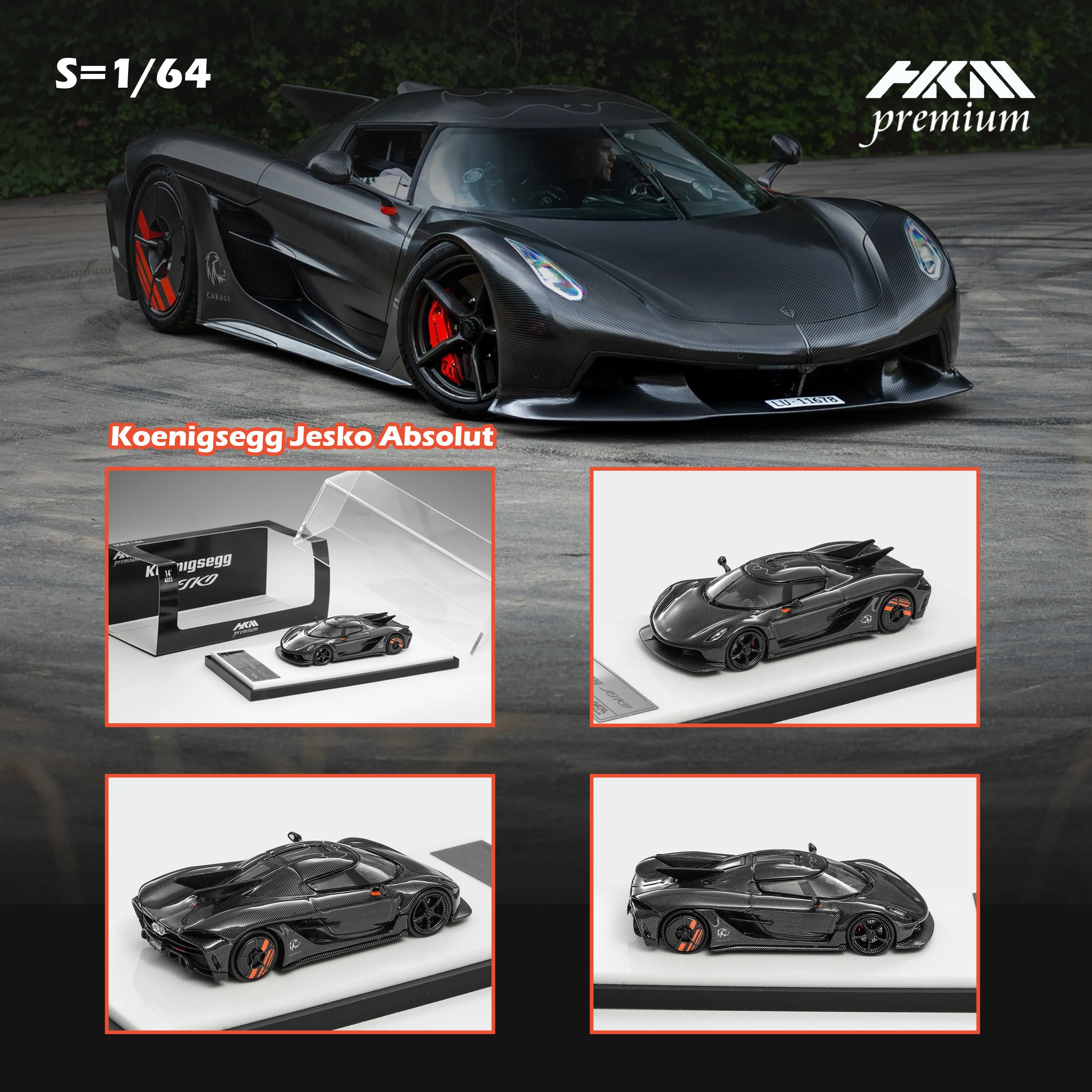 HKM Premium 1:64 Alloy Model! Koenigsegg Jesko Absolut Carbon fiber