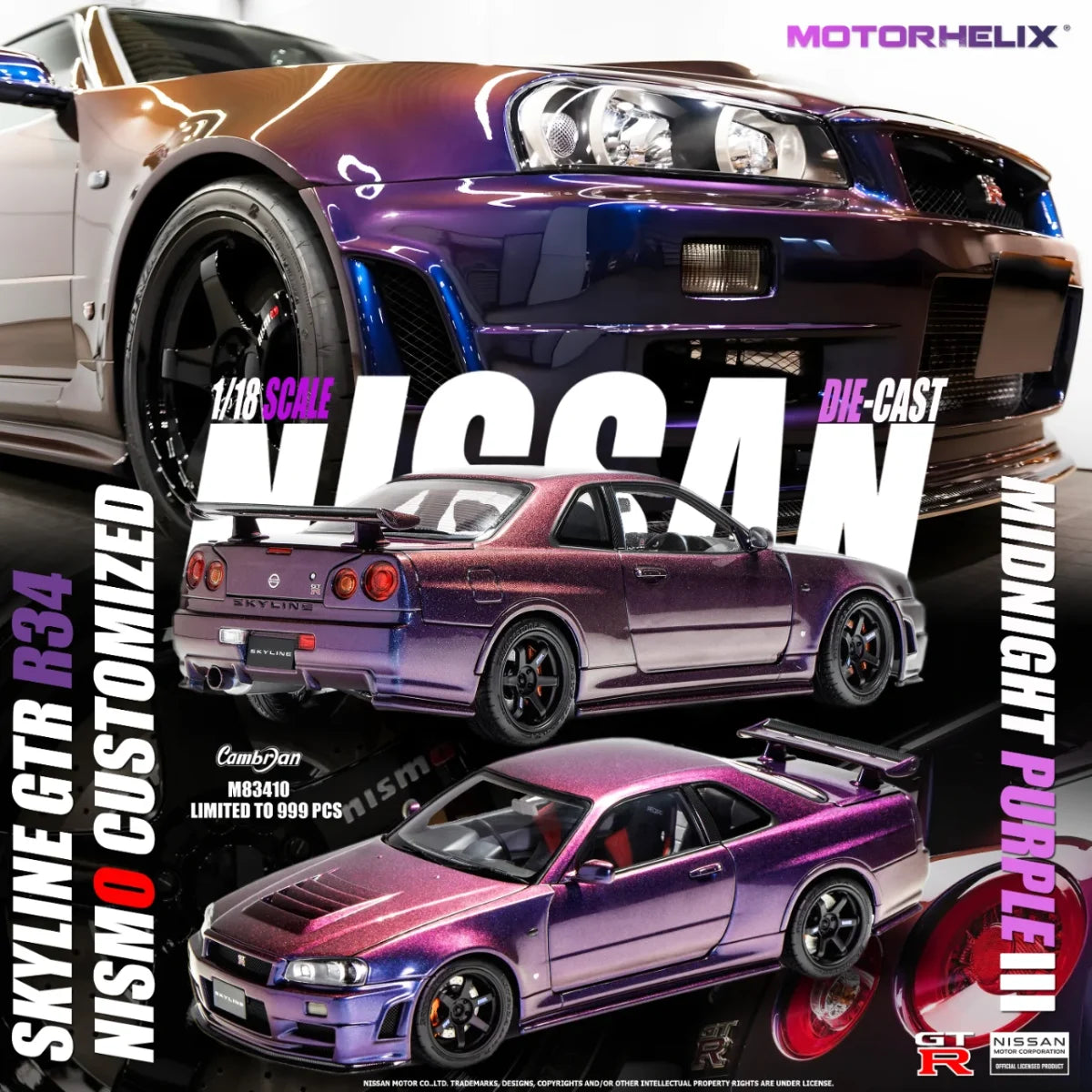1/18 Motorhelix Nissan Skyline GT-R GTR (R34) Z-Tune (Midnight Purple)