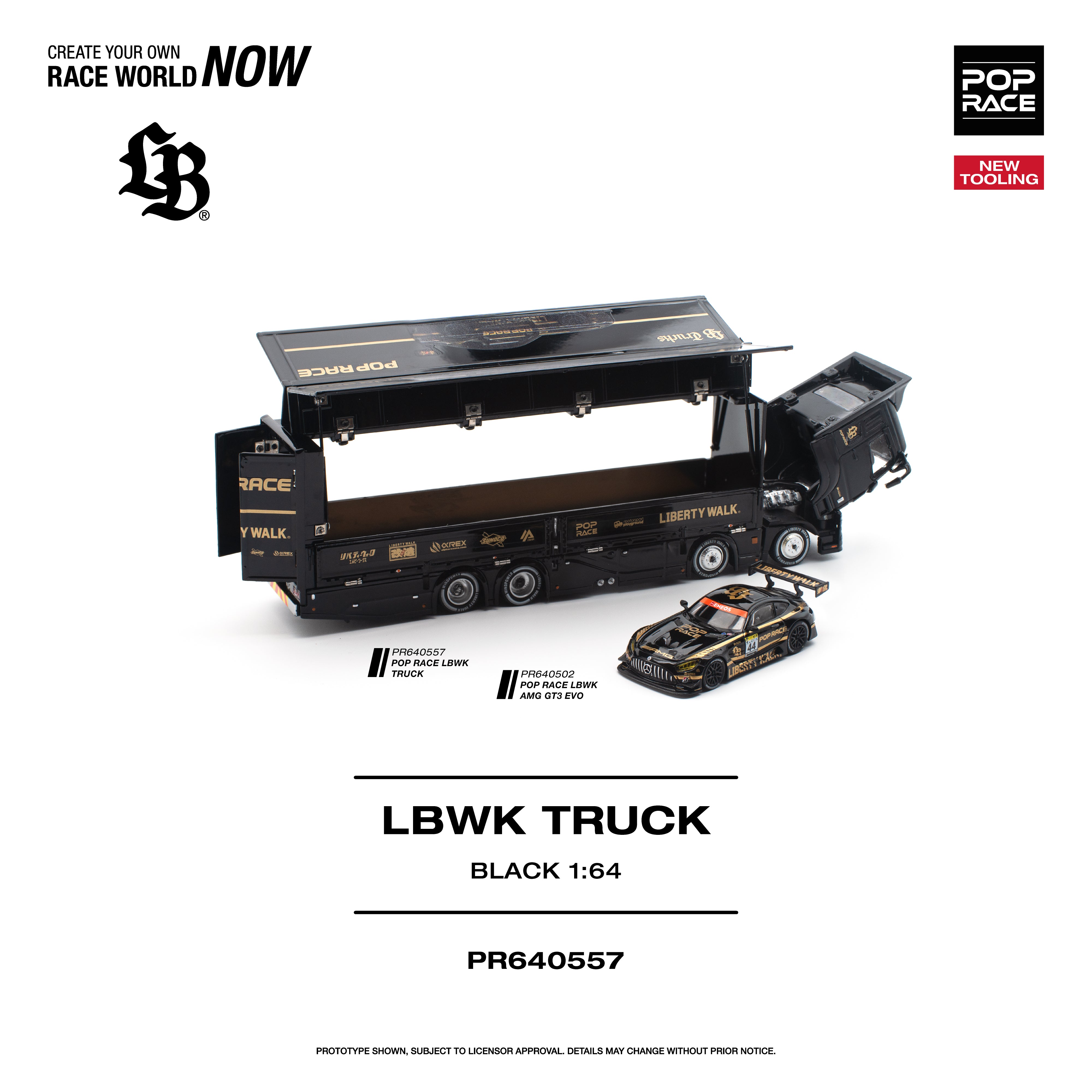 POP RACE 1/64 LBWK TRUCK - BLACK NEW TOOLING