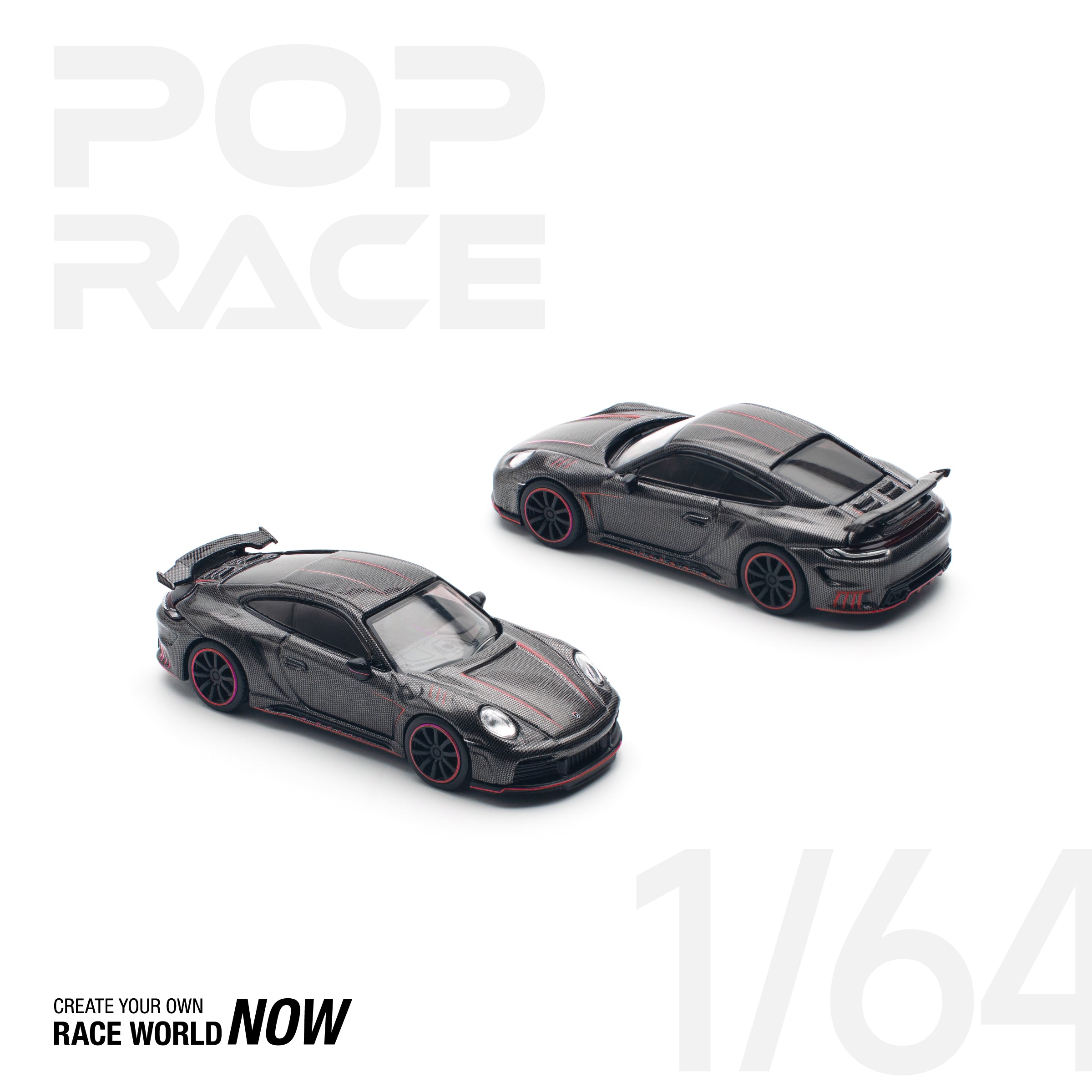POP RACE 1:64 Porsche Stinger 992 Carbon Edition (Red Line) - PR640192