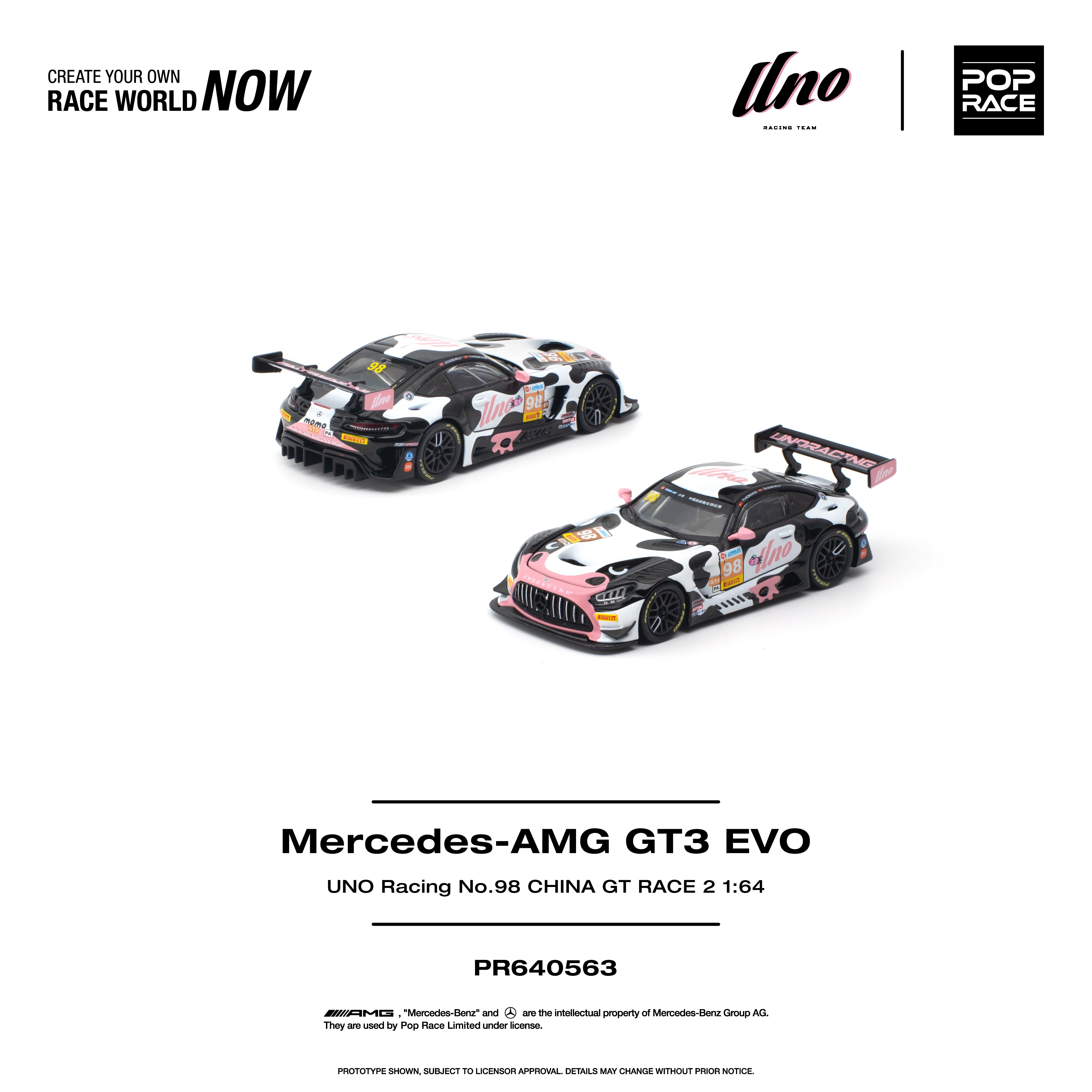 POP RACE 1/64 - MERCEDES-AMG GT3 EVO UNO RACING NO.98 CHINA GT RACE 2 "Momo"
