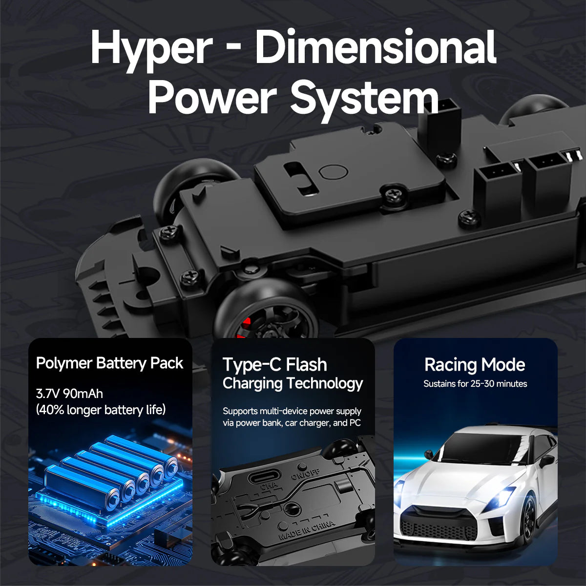 Nissan GTR R35 1/64 4WD Drift Car Remote Control Version - White