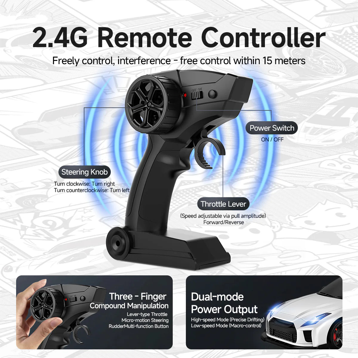 Nissan GTR R35 1/64 4WD Drift Car Remote Control Version - White