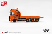 MINIGT 1/64 Scania 770S B8x4NA Hooklift Flatbed Orange