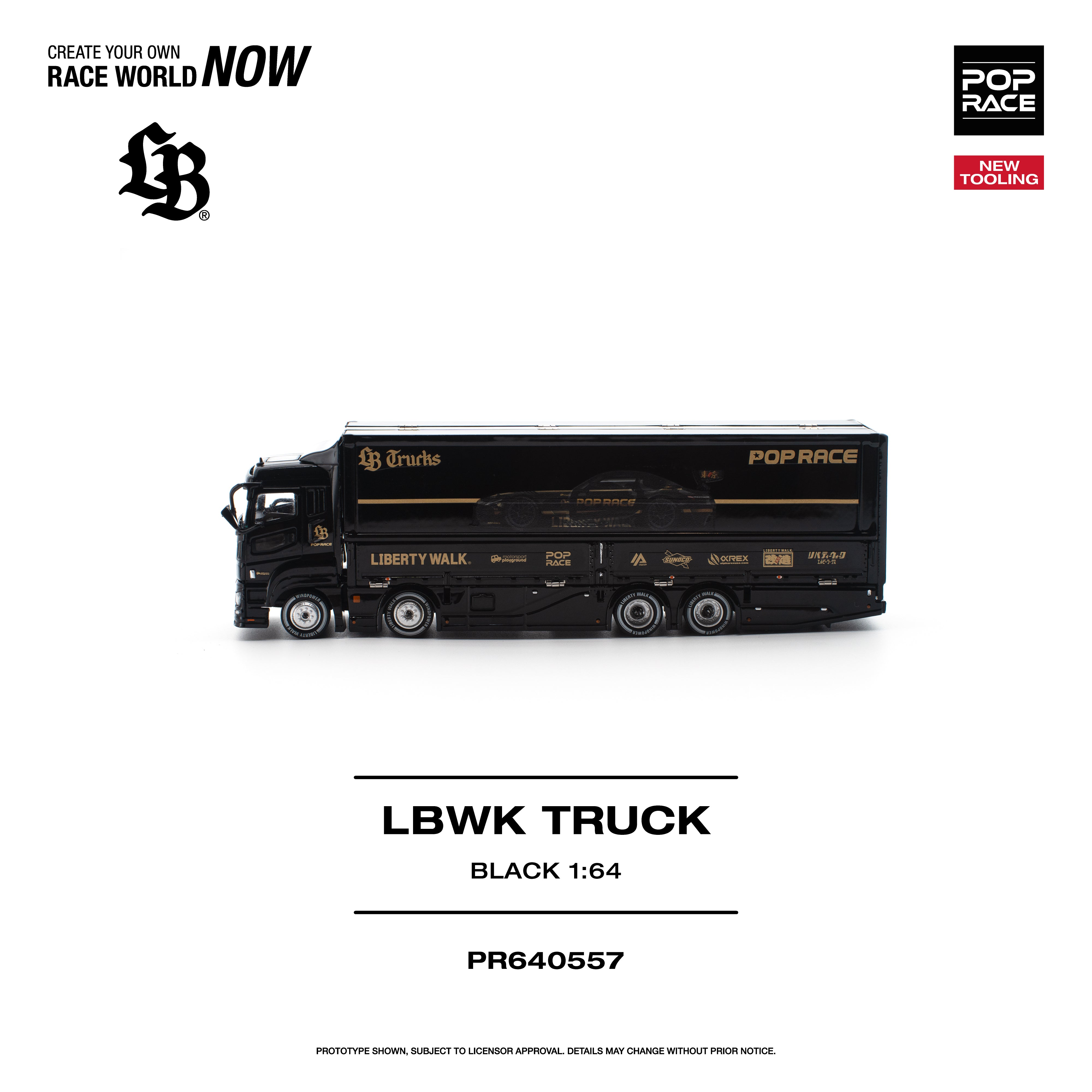 POP RACE 1/64 LBWK TRUCK - BLACK NEW TOOLING