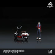 MOREART 1:64 VINTAGE SCOOTER WHITE AND RED FASHION FEMALE DOLL SET RESIN MODEL
