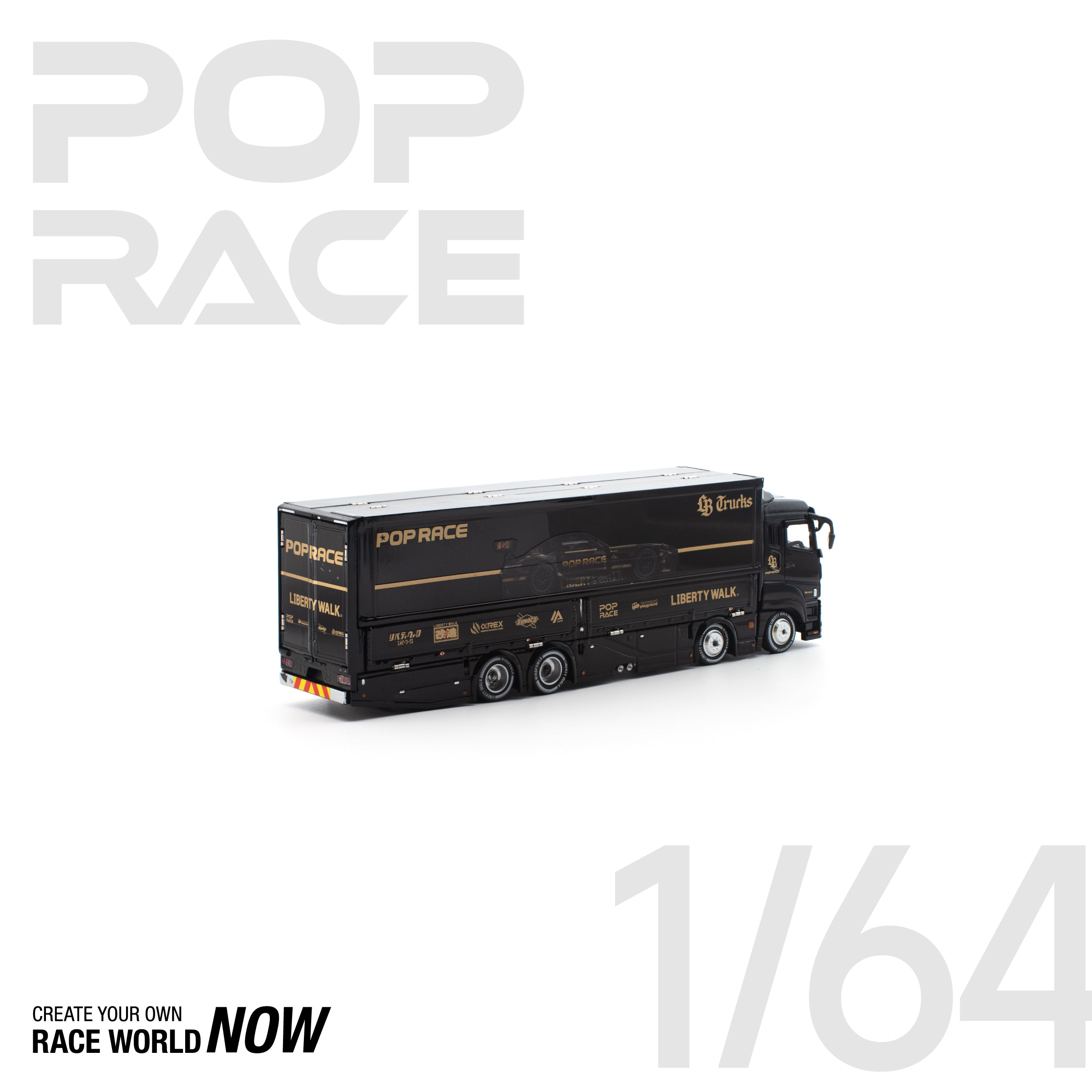 POP RACE 1/64 LBWK TRUCK - BLACK NEW TOOLING