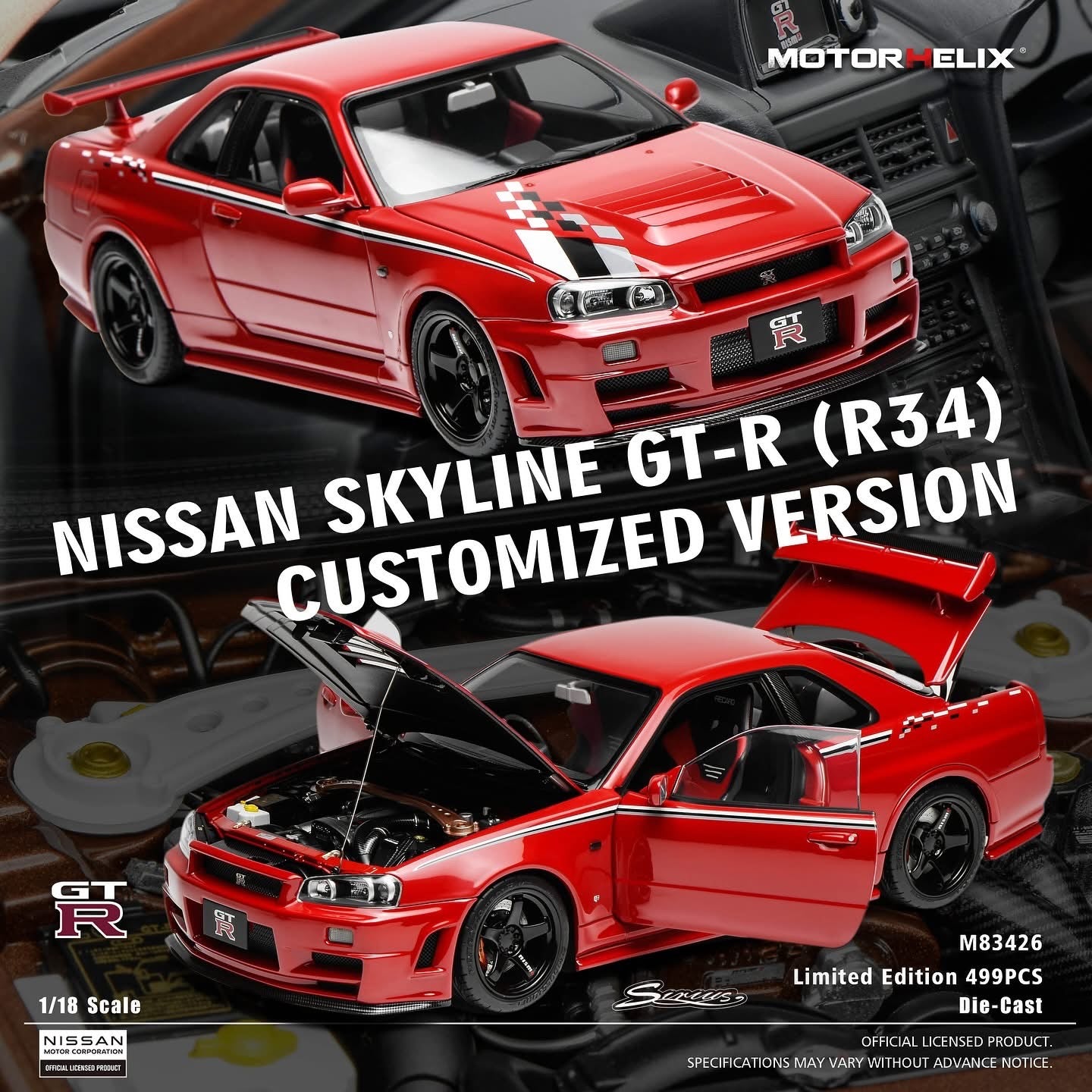 MOTORHELIX 1/18 diecast Nissan Skyline GT-R (R34) CUSTOMIZED VERSION