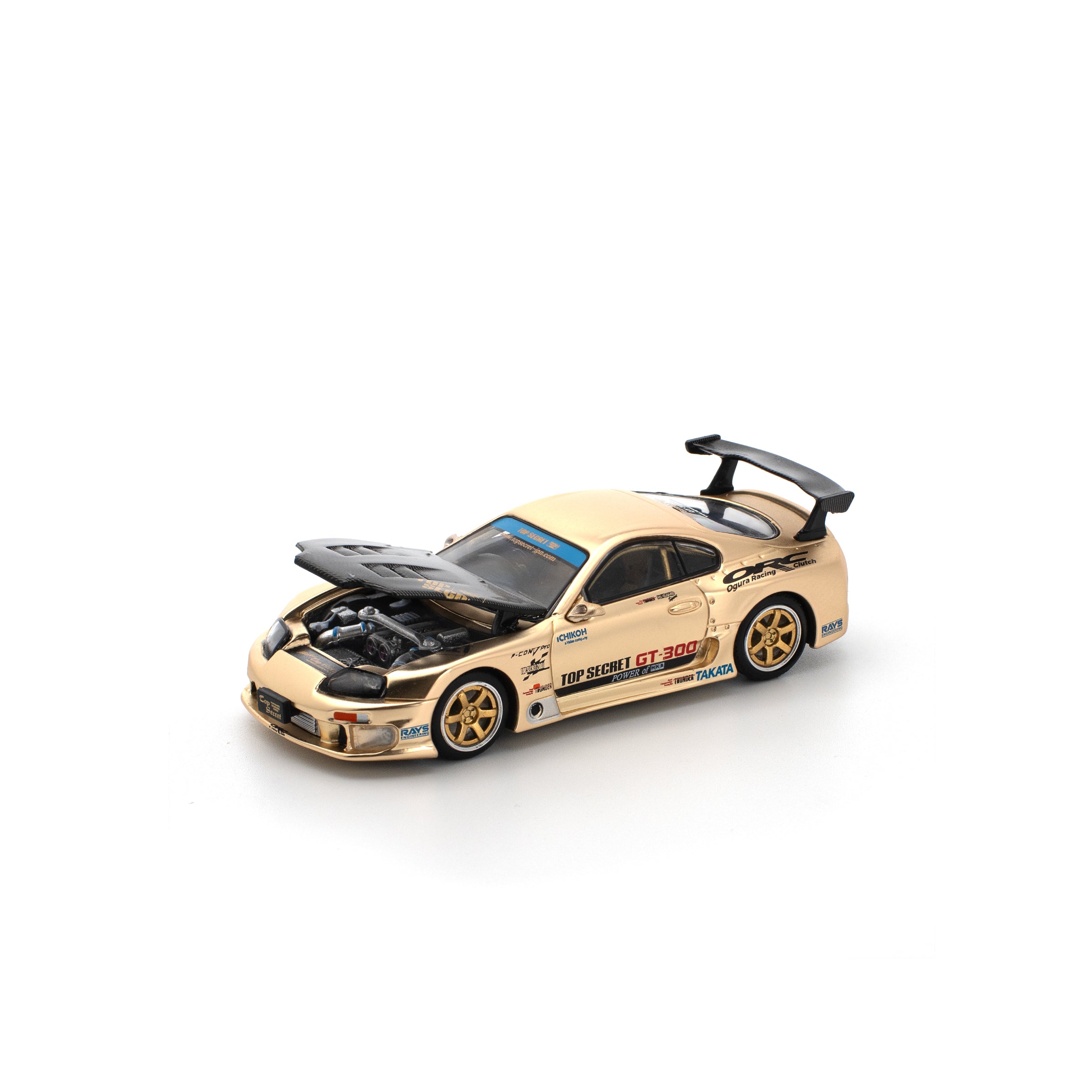 POP RACE 1:64 TOP SECRET GT300 SUPRA CHROME GOLD / CARBON HOOD