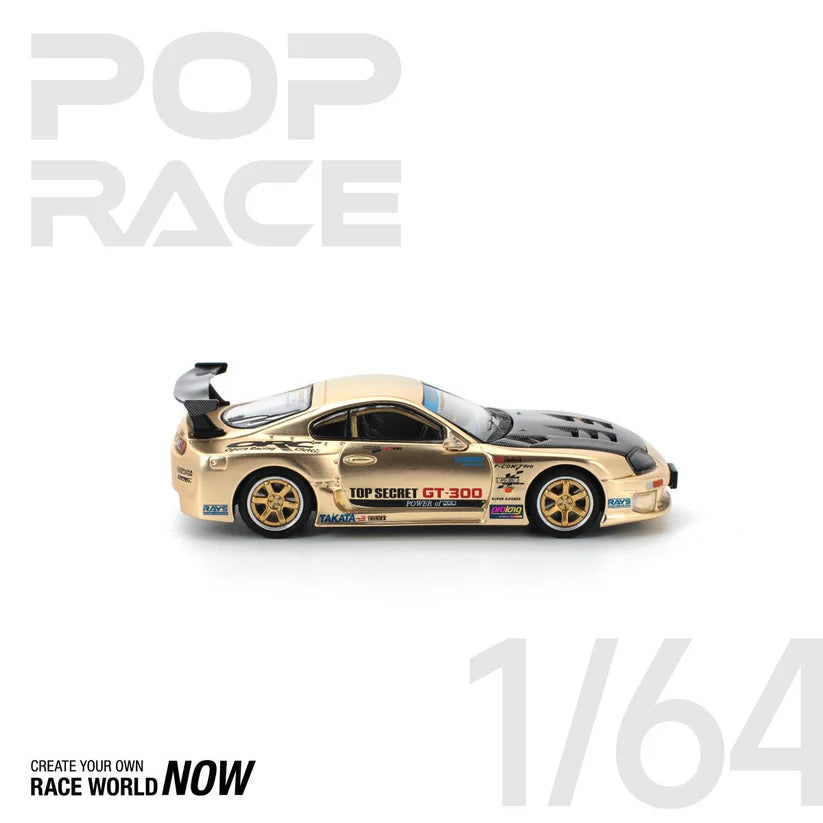 POP RACE 1:64 TOP SECRET GT300 SUPRA CHROME GOLD / CARBON HOOD