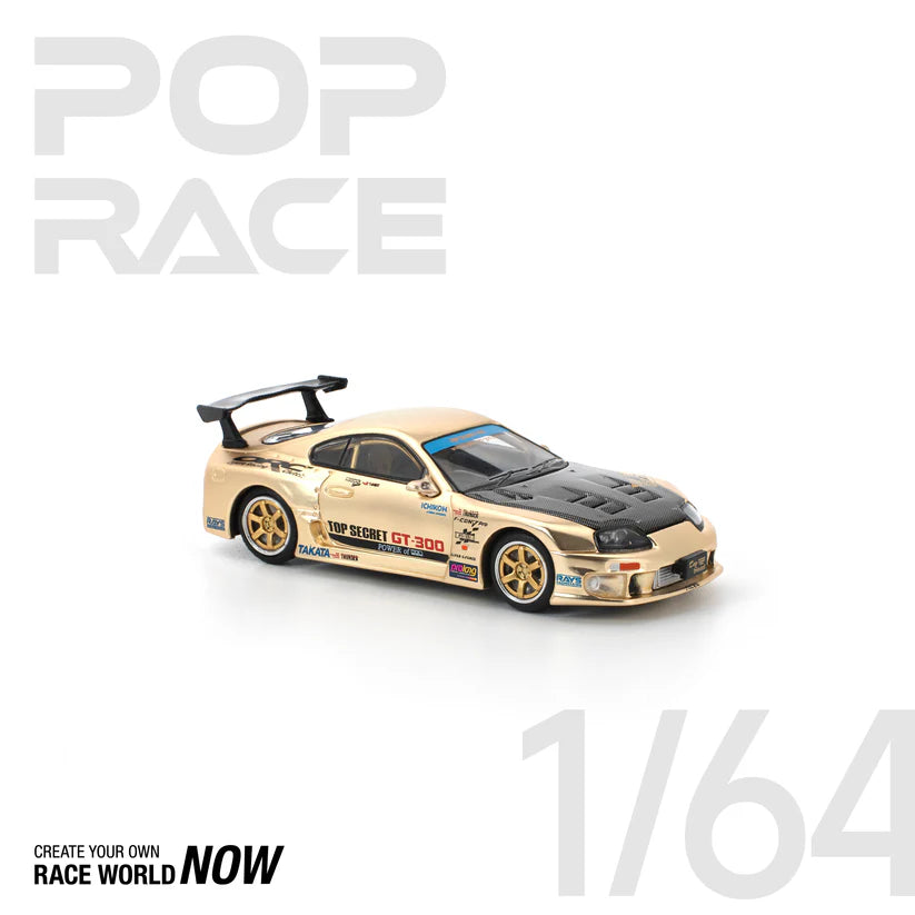 POP RACE 1:64 TOP SECRET GT300 SUPRA CHROME GOLD / CARBON HOOD