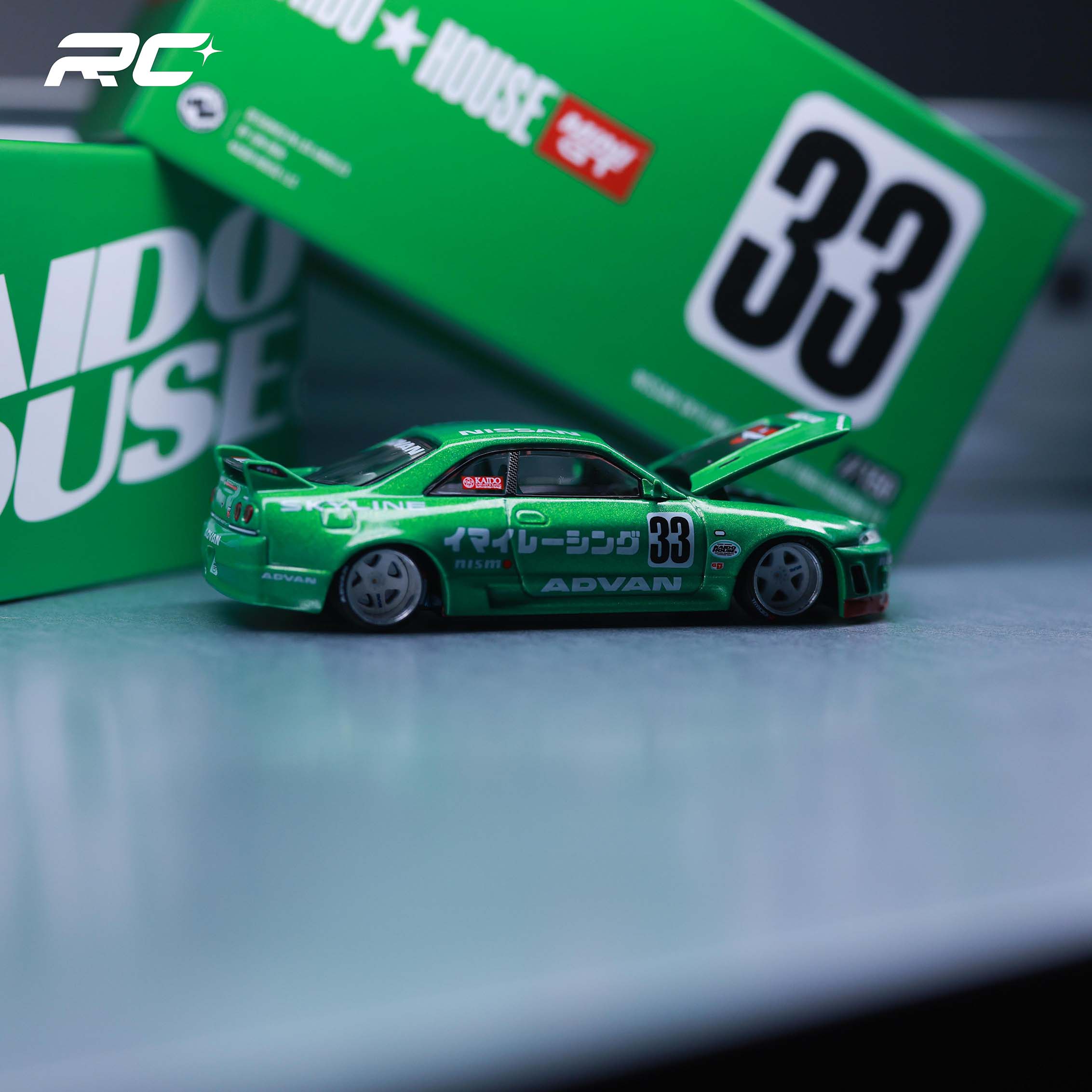 1:64 NISSAN SKYLINE GT-R (R33) IMAI RACING V1 GREEN — KAIDOHOUSE X MINI GT
