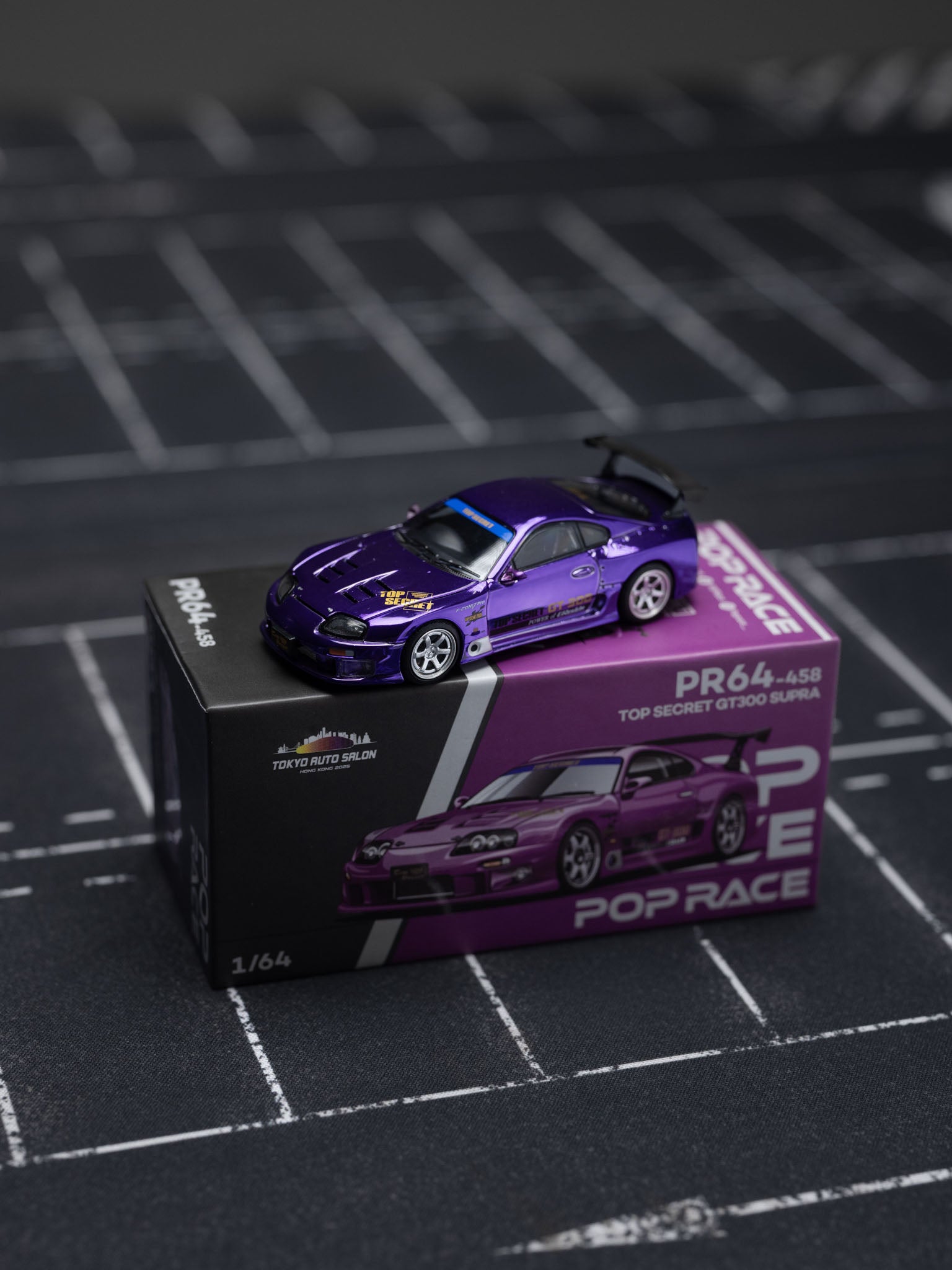 POPRACE 1/64 Top Secret GT300 Supra Purple Chrome Tokyo Auto Salon Hong Kong