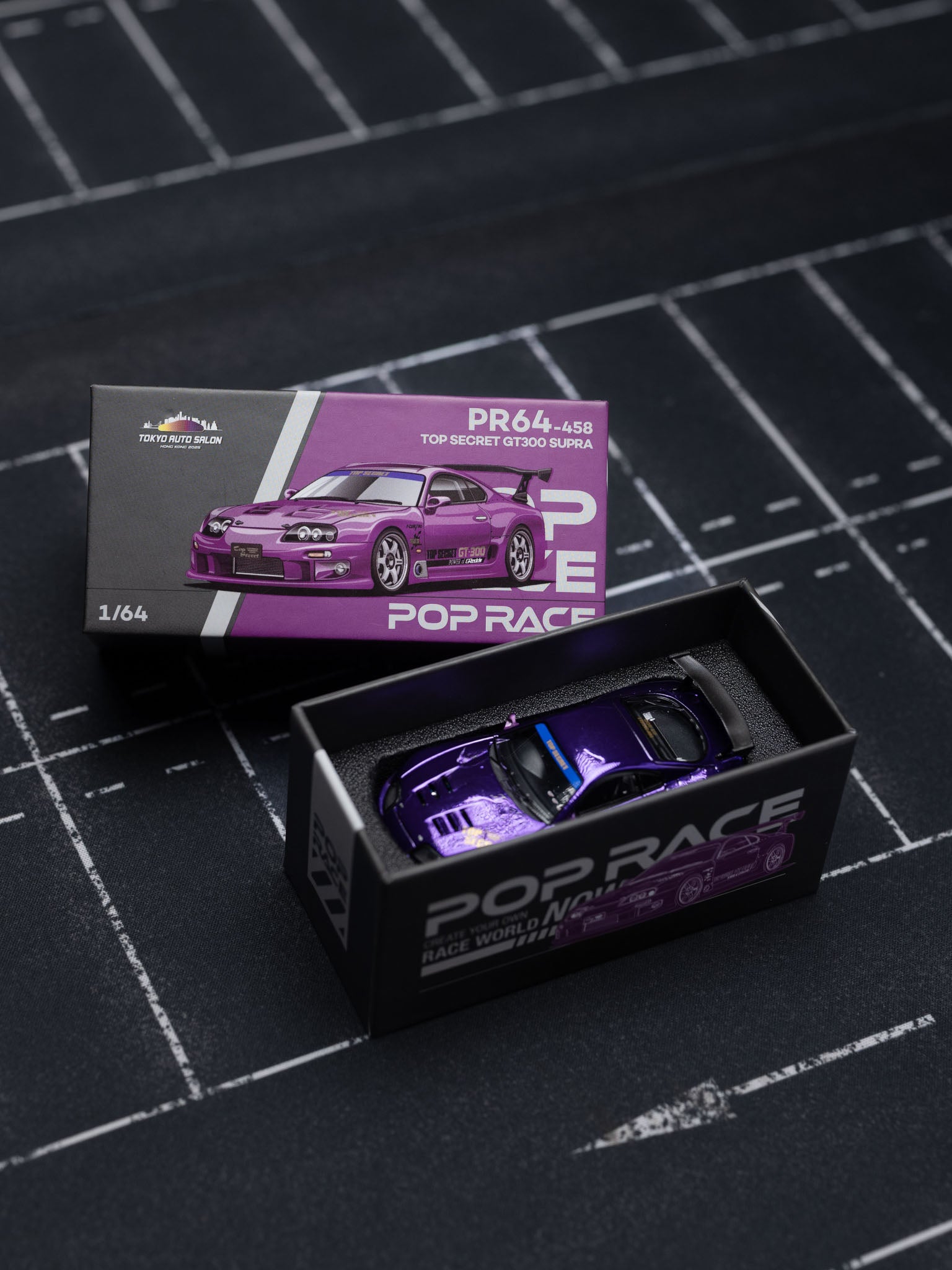 POPRACE 1/64 Top Secret GT300 Supra Purple Chrome Tokyo Auto Salon Hong Kong