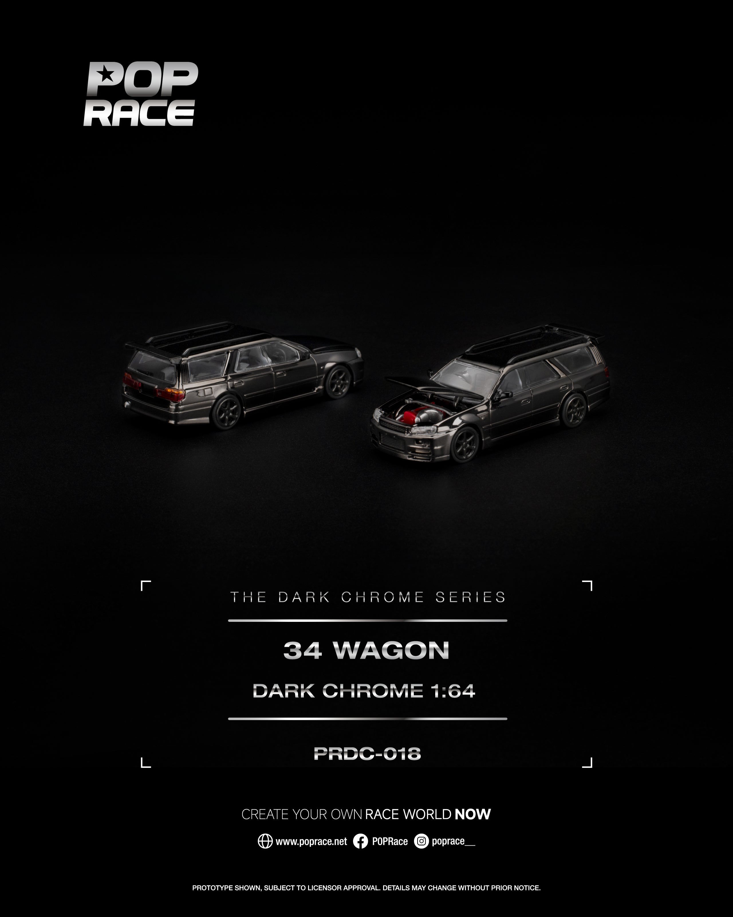 POP RACE 1/64 R34 WAGON DARK CHROME
