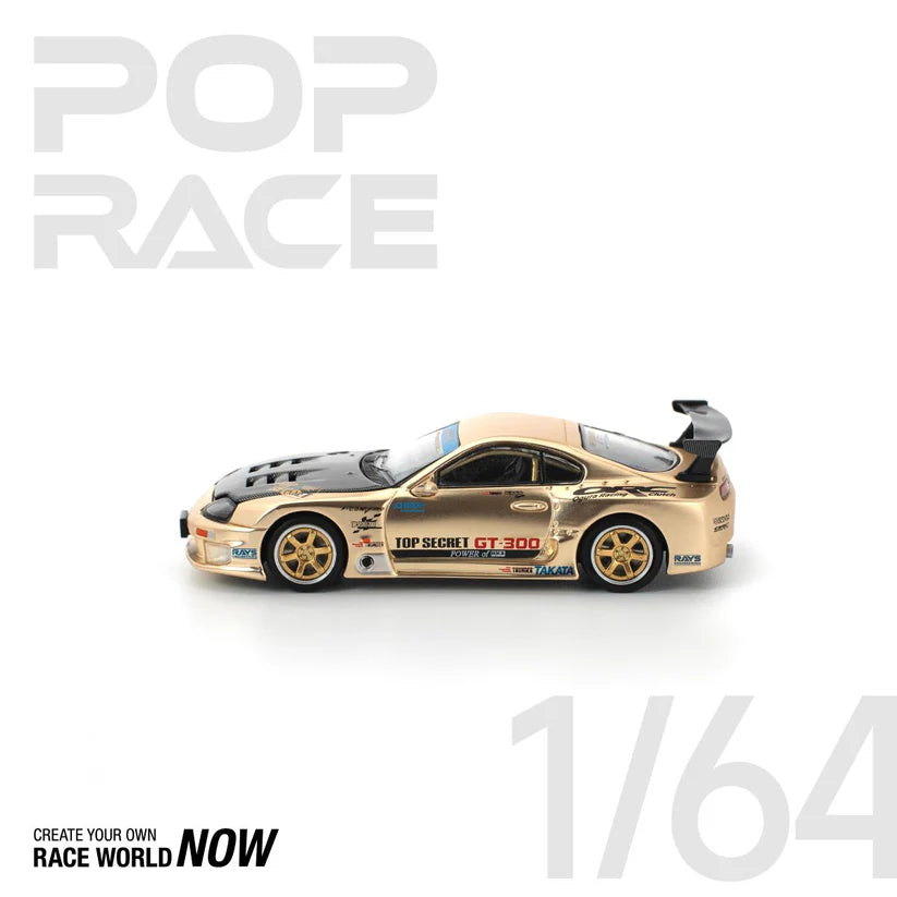 POP RACE 1:64 TOP SECRET GT300 SUPRA CHROME GOLD / CARBON HOOD