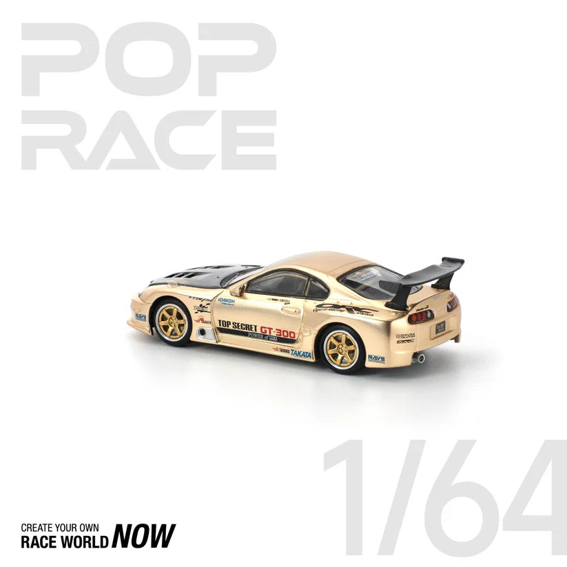 POP RACE 1:64 TOP SECRET GT300 SUPRA CHROME GOLD / CARBON HOOD