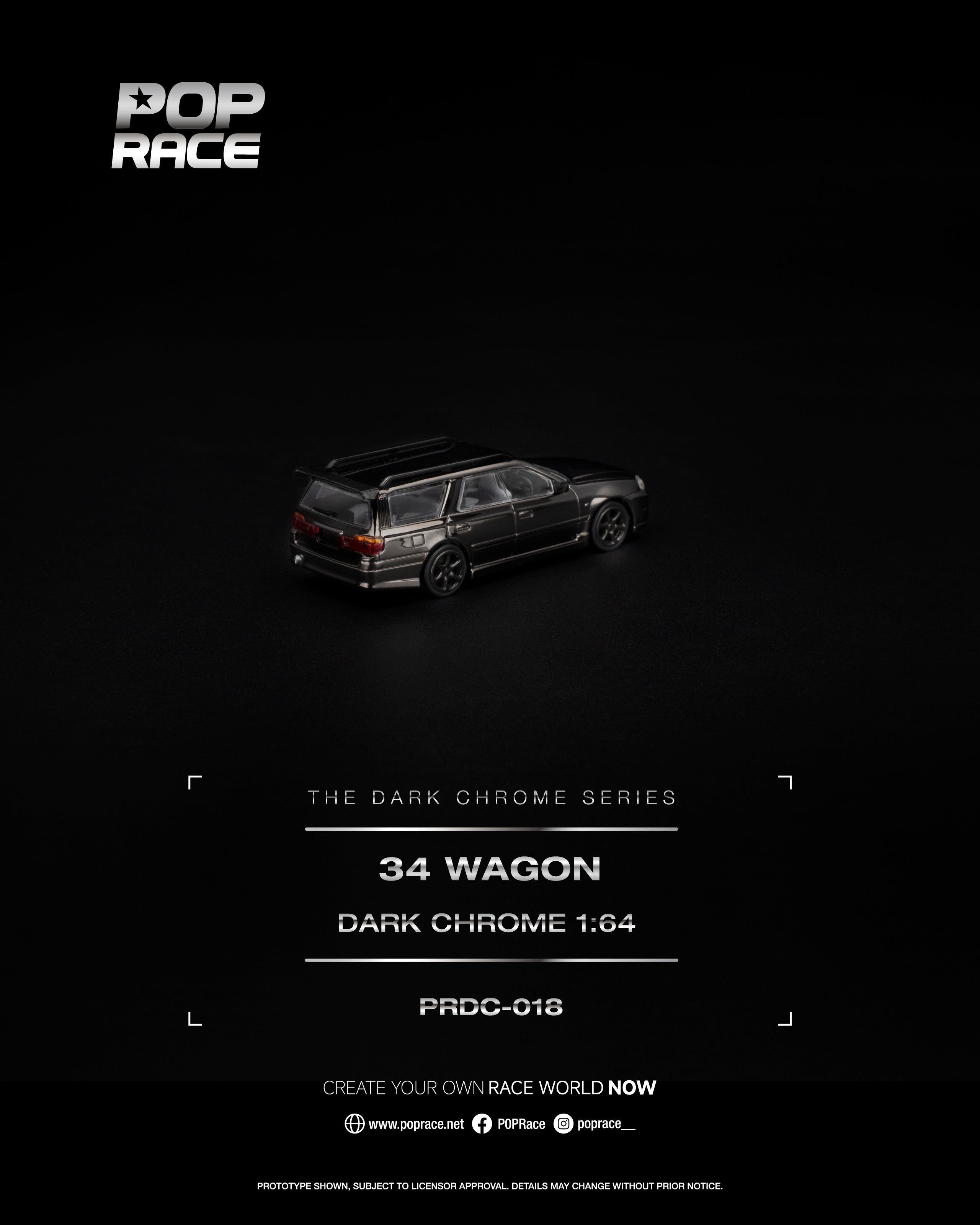 POP RACE 1/64 R34 WAGON DARK CHROME