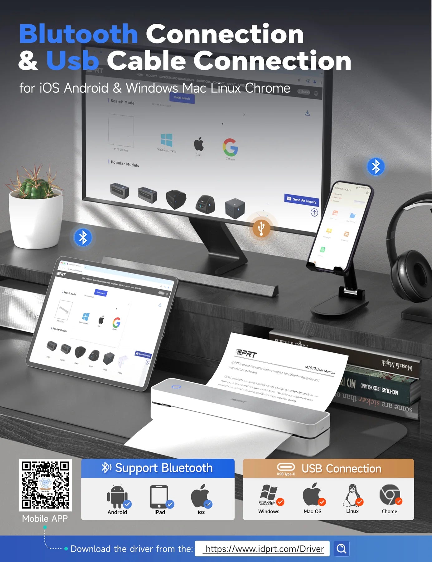 Hanni MT610 Pro 300DPI Portable-Printer Wireless A4 Printer