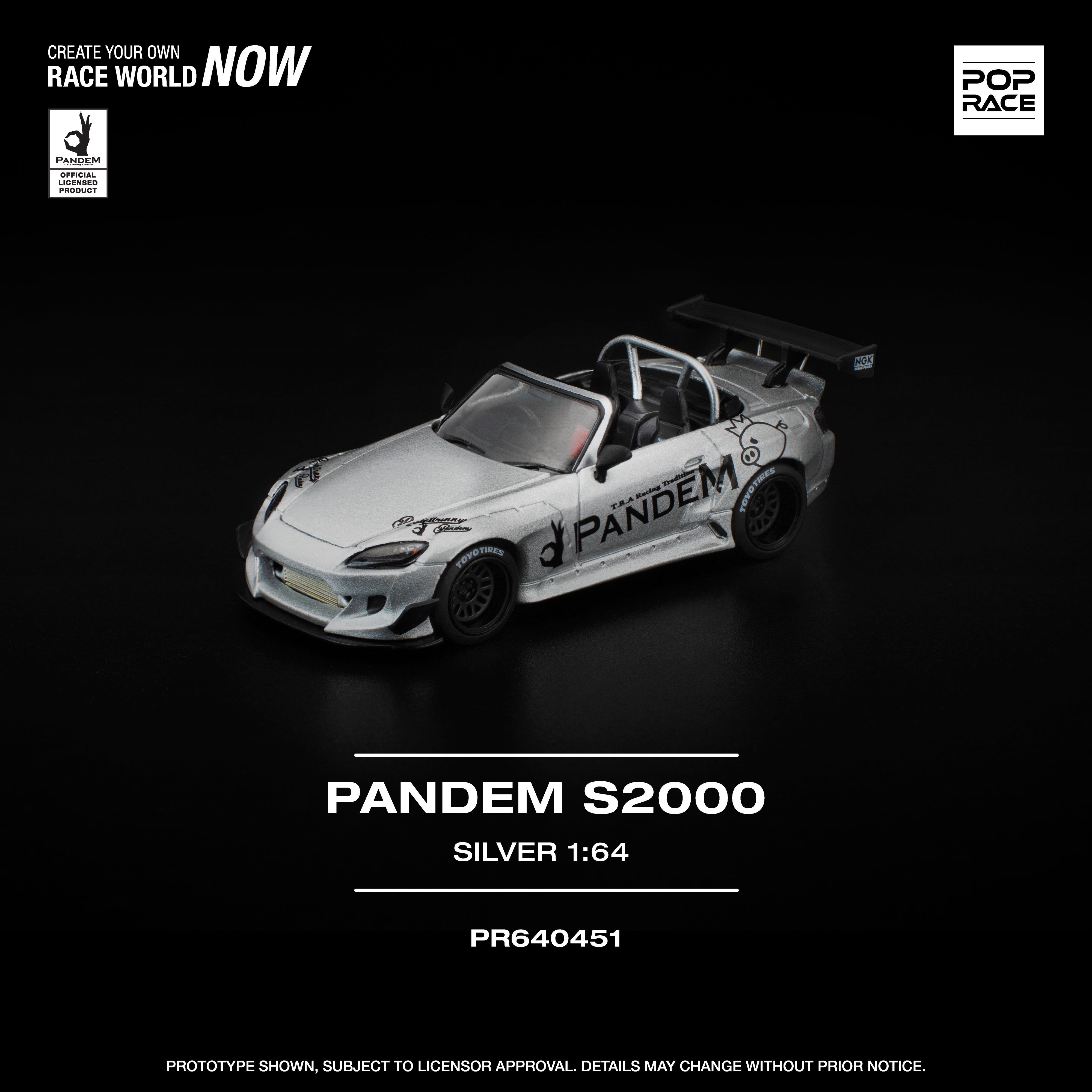 POP RACE 1:64 - PANDEM S2000 SILVER - NEW TOOLING