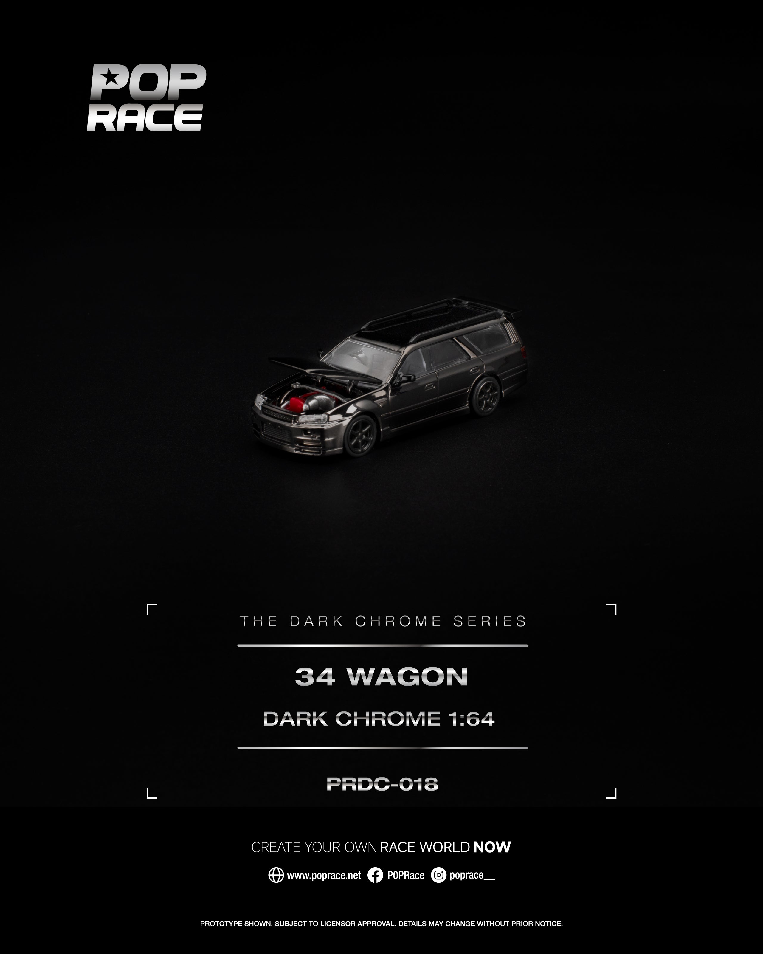 POP RACE 1/64 R34 WAGON DARK CHROME