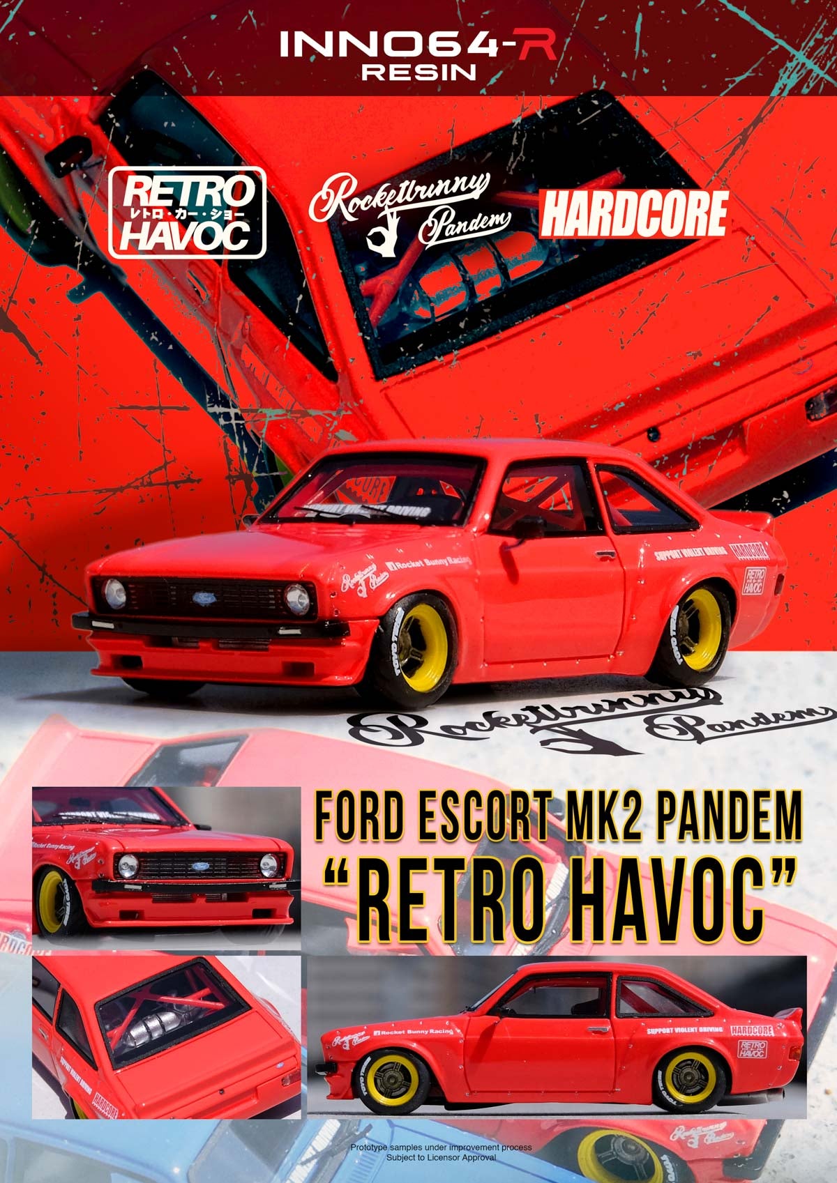 INNO64 - FORD ESCORT MK2 PANDEM "EMOTION" RETRO HAVOC Red / Blue resin