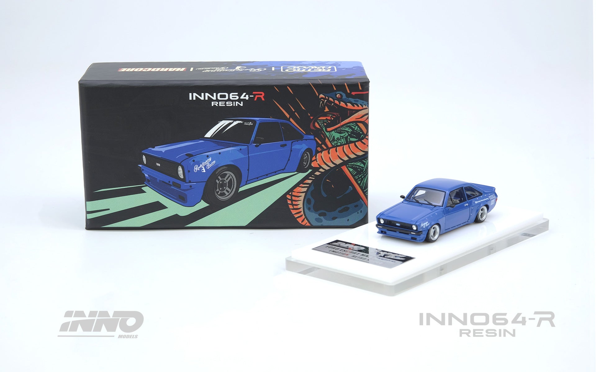 INNO64 - FORD ESCORT MK2 PANDEM "EMOTION" RETRO HAVOC Red / Blue resin