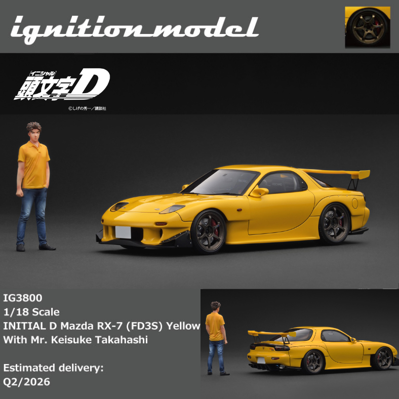 IGNITION MODEL INITIAL D Mazda RX-7 (FD3S) Yellow With Mr. Keisuke Takahashi