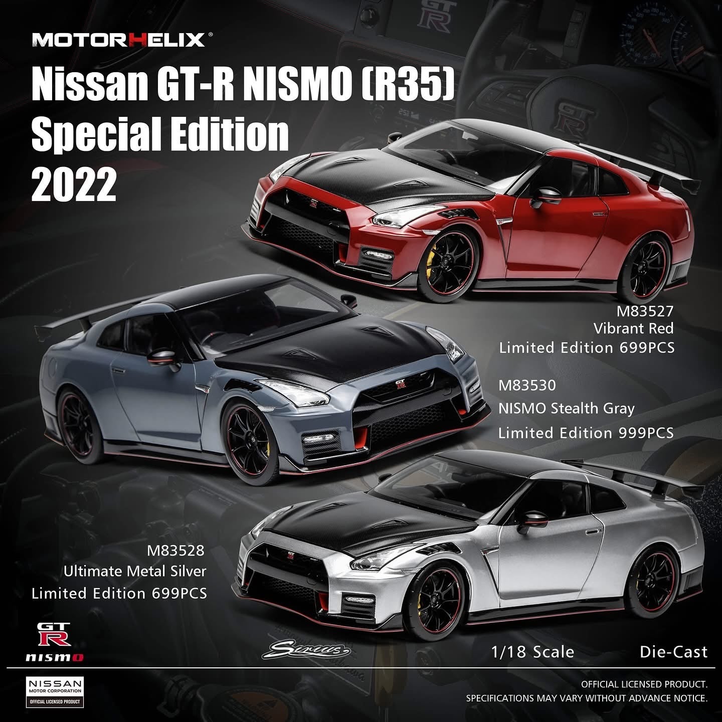 MOTORHELIX 1:18 Nissan GT-R NISMO (R35) Special Edition 2022 NISMO Stealth Gray