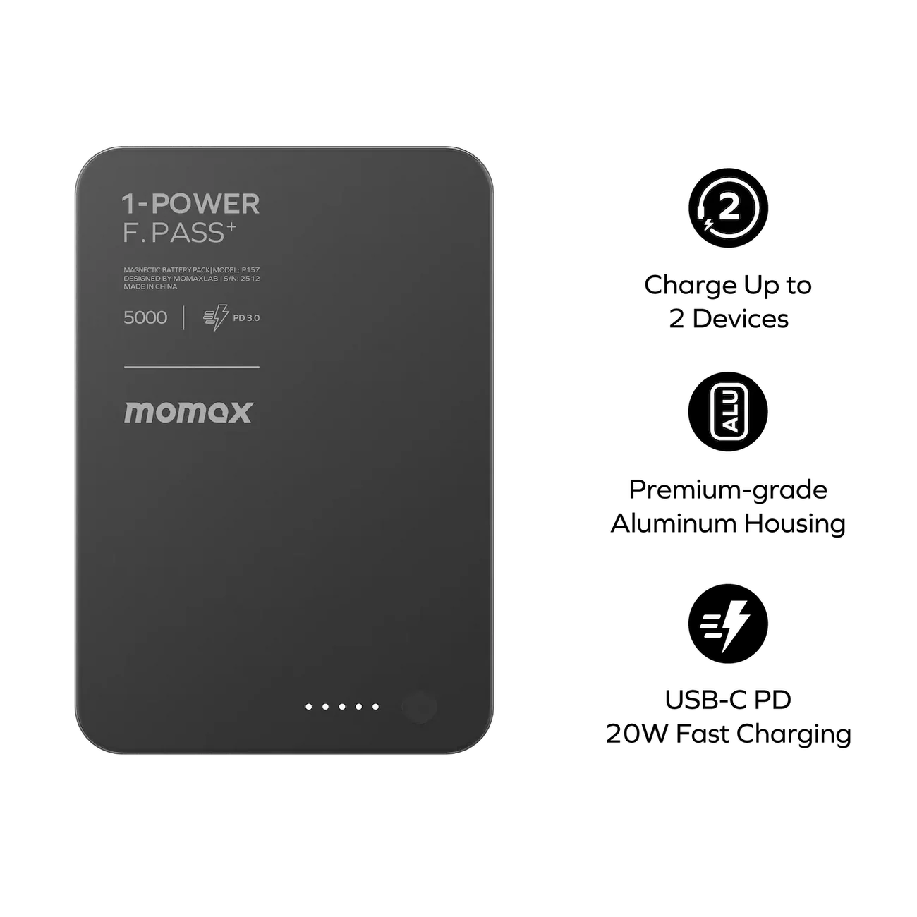 1-Power F.Pass⁺ 5000mAh Magnetic Battery Pack with Built-in Cable