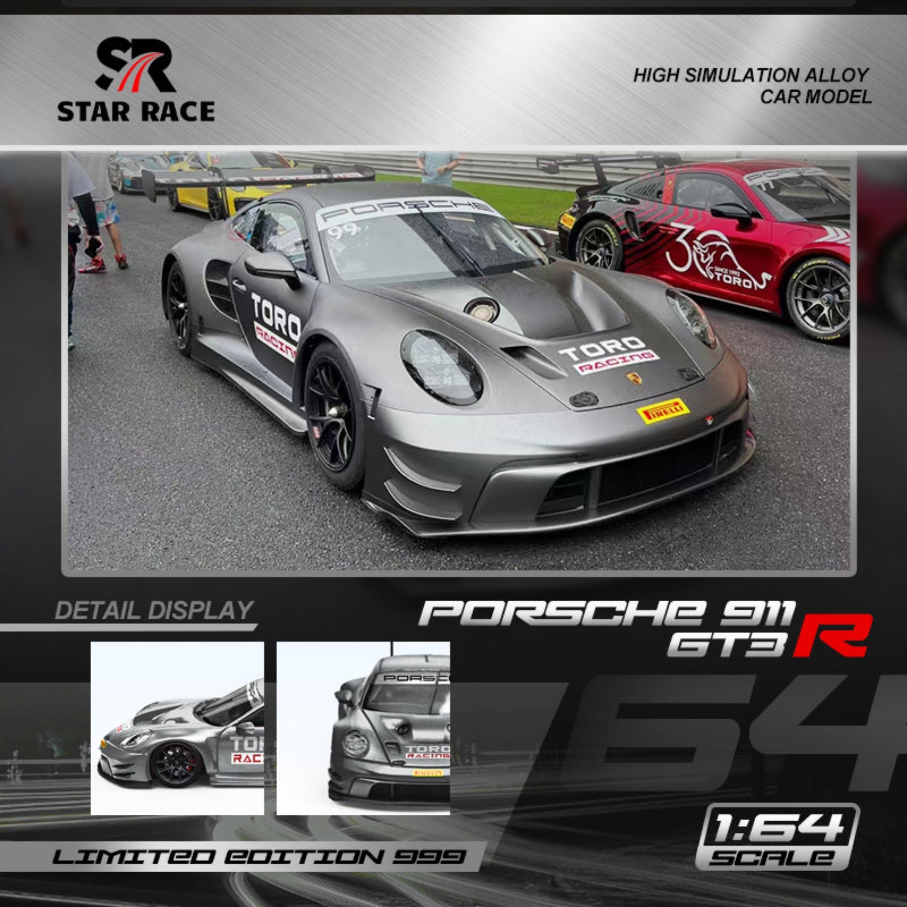 STAR RACE 1:64 PORSCHE 911 GT3 - MATTE SLIVER RACING
