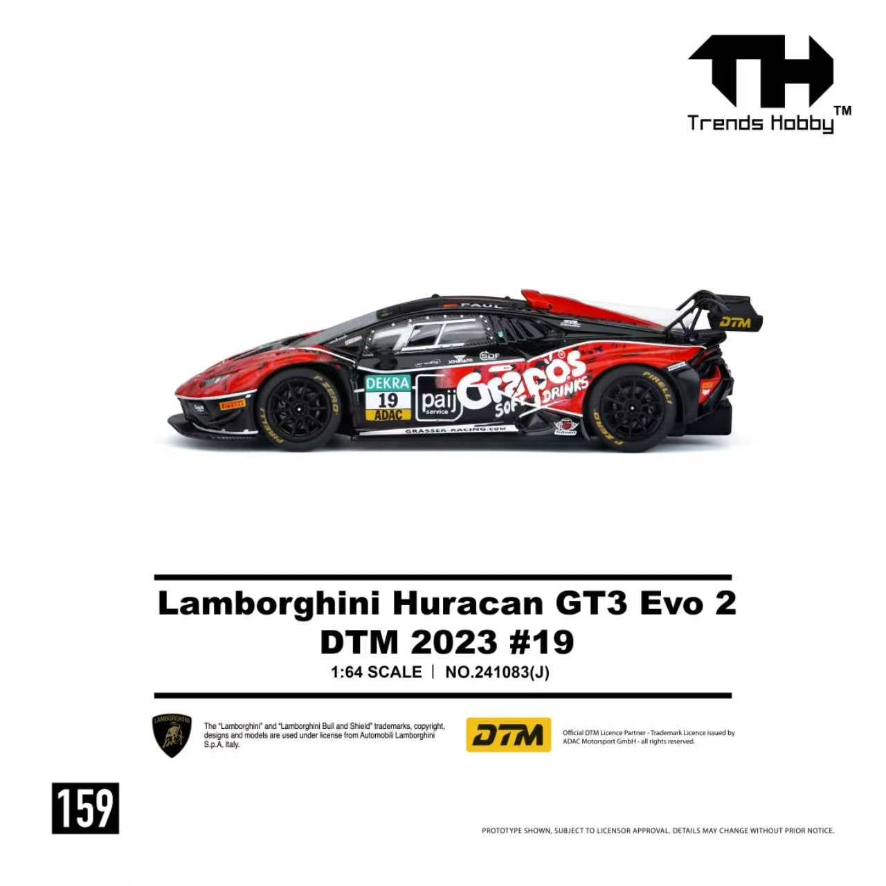 Trends Hobby TH 1:64 Lamborghini Huracan GT3 EVO2 Red-Black No. 19 Paint Scheme Red-Black DTM 2023