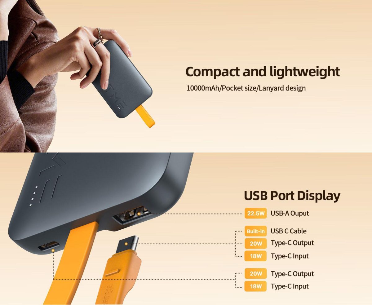 VOLTME HYPERCORE 10K SLING BUILD-IN USB-C CABLE 22.5W | DEEP BLUE