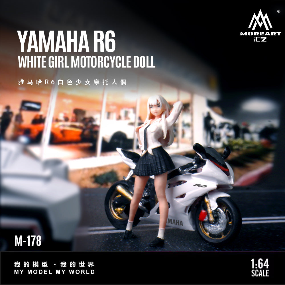 MoreArt1:64 Yamaha R6 White Girl Motorcycle Figurine Resin Model