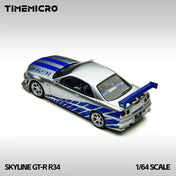 TM 1:64 Skyline GT-R R34 Silver-Blue Alloy Scale Model Car