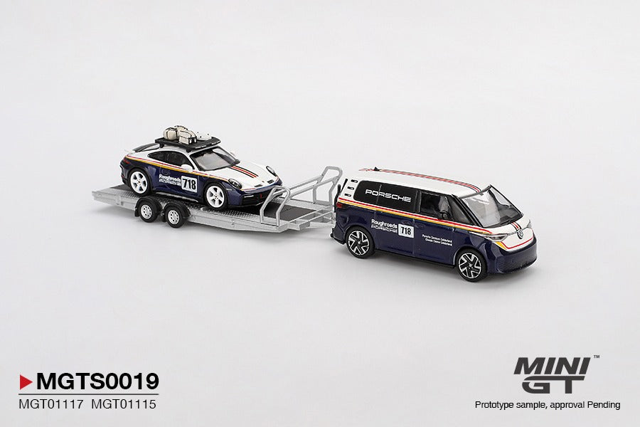 MINIGT - MGTS0019  Porsche 911 Dakar #718 / Volkswagen ID. Buzz Porsche Centrum Gelderland Roughroads Set