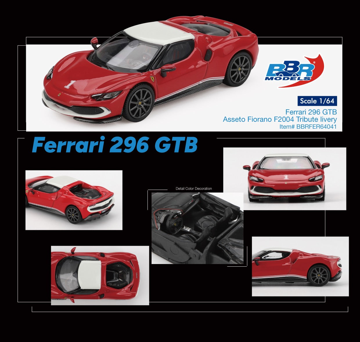 BBR 1/64 Ferrari 296 GTB Asseto Fiorano F2004 Tribute livery