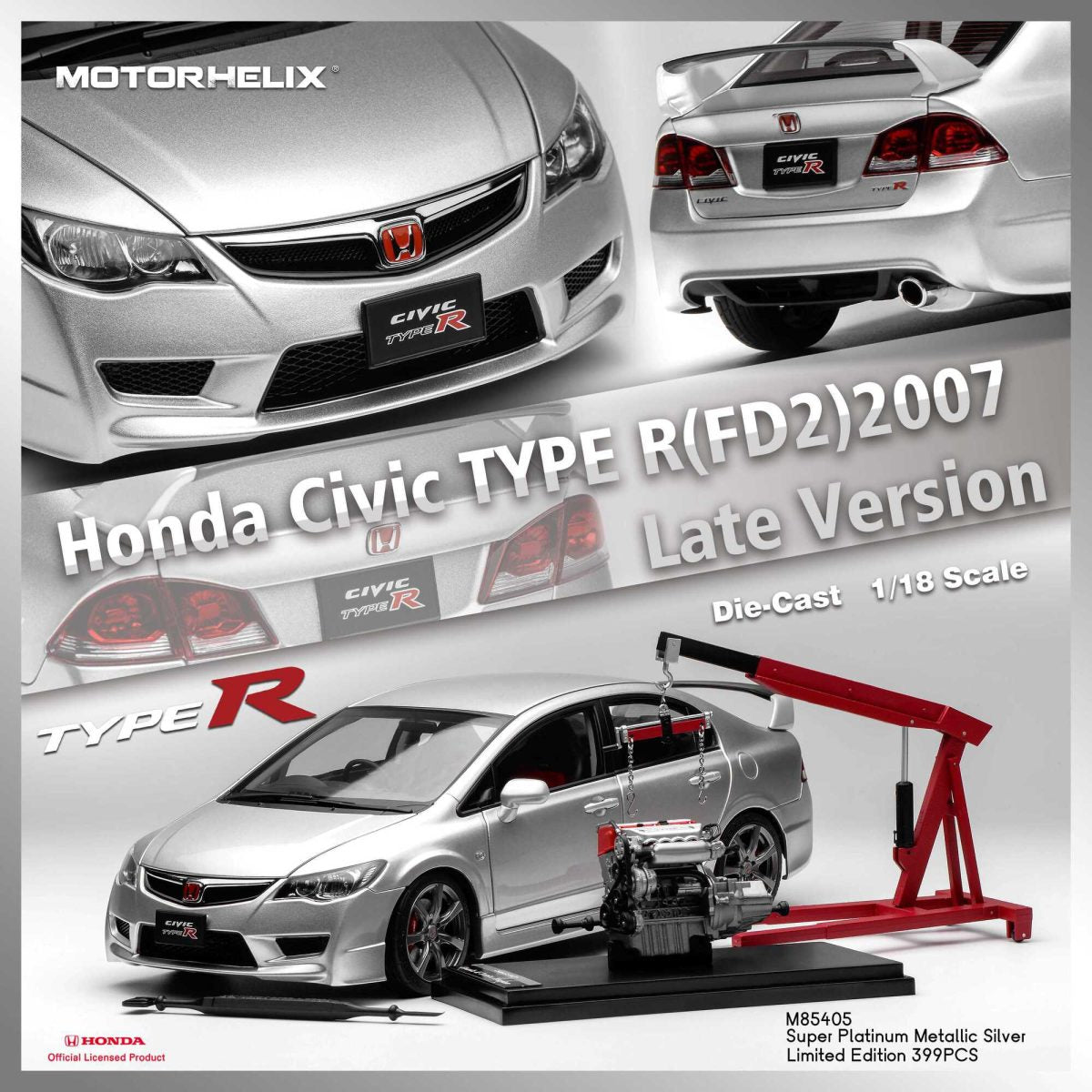1/18 Honda Civic Type R (FD2) 2007 Platinum Metallic Silver – MOTORHELIX
