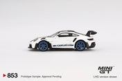 MINIGT - Porsche 911 (992) GT3 RS Weissach Package White withIndigo Blue RHD