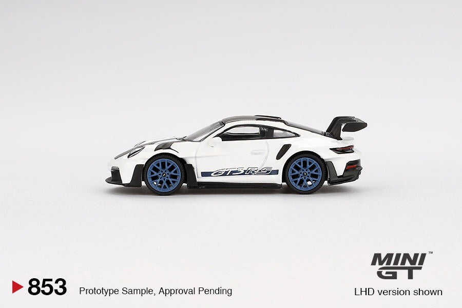 MINIGT - Porsche 911 (992) GT3 RS Weissach Package White withIndigo Blue RHD