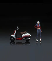 MOREART 1:64 VINTAGE SCOOTER WHITE AND RED FASHION FEMALE DOLL SET RESIN MODEL