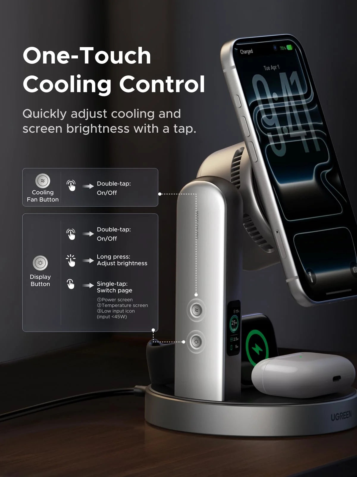 UGREEN MagFlow Pro 2-in-1 Magnetic Wireless Charging Stand 25W